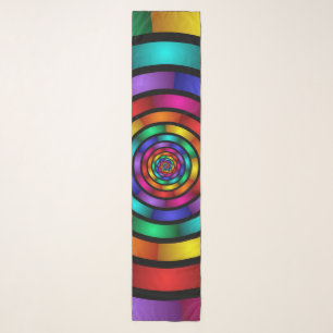 Round and Psychedelic Colorful Modern Fractal Art Scarf