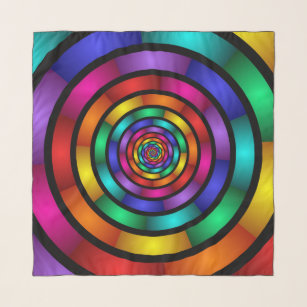 Round and Psychedelic Colorful Modern Fractal Art Scarf