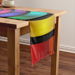 Round and Psychedelic Colorful Modern Fractal Art Short Table Runner