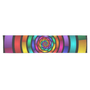 Round and Psychedelic Colorful Modern Fractal Art Short Table Runner