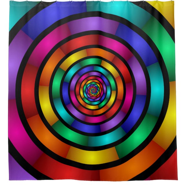 Round and Psychedelic Colorful Modern Fractal Art Shower Curtain (Front)