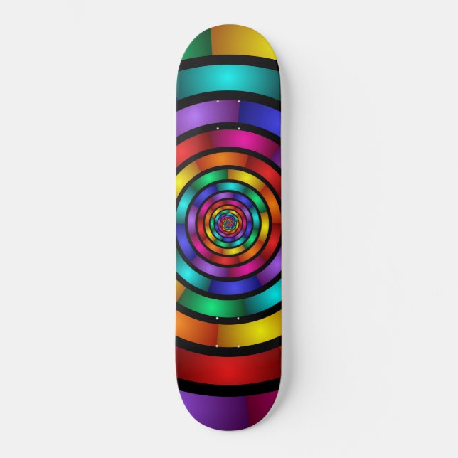 Round and Psychedelic Colorful Modern Fractal Art Skateboard Deck (Front)
