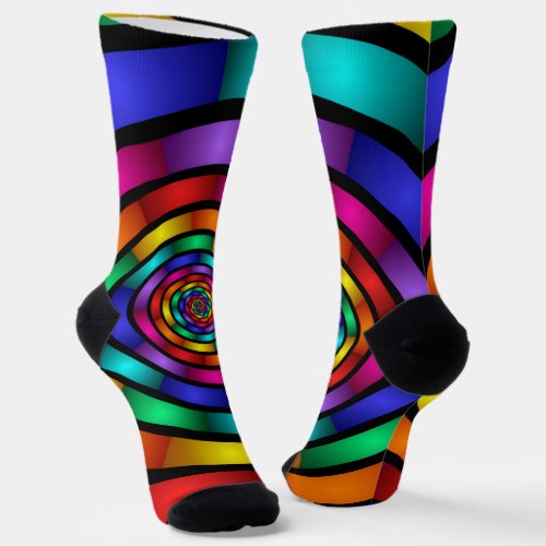 Round and Psychedelic Colorful Modern Fractal Art Socks