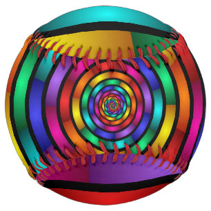 Round and Psychedelic Colorful Modern Fractal Art Softball