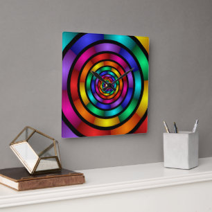 Round and Psychedelic Colorful Modern Fractal Art Square Wall Clock