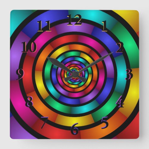 Round and Psychedelic Colorful Modern Fractal Art Square Wall Clock