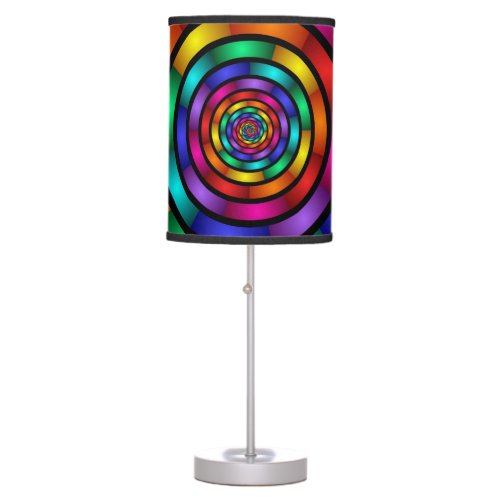 Round and Psychedelic Colorful Modern Fractal Art Table Lamp