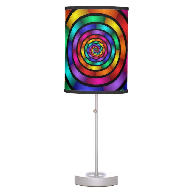 Round and Psychedelic Colorful Modern Fractal Art Table Lamp (Front)