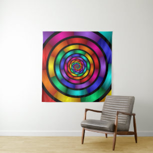 Round and Psychedelic Colorful Modern Fractal Art Tapestry