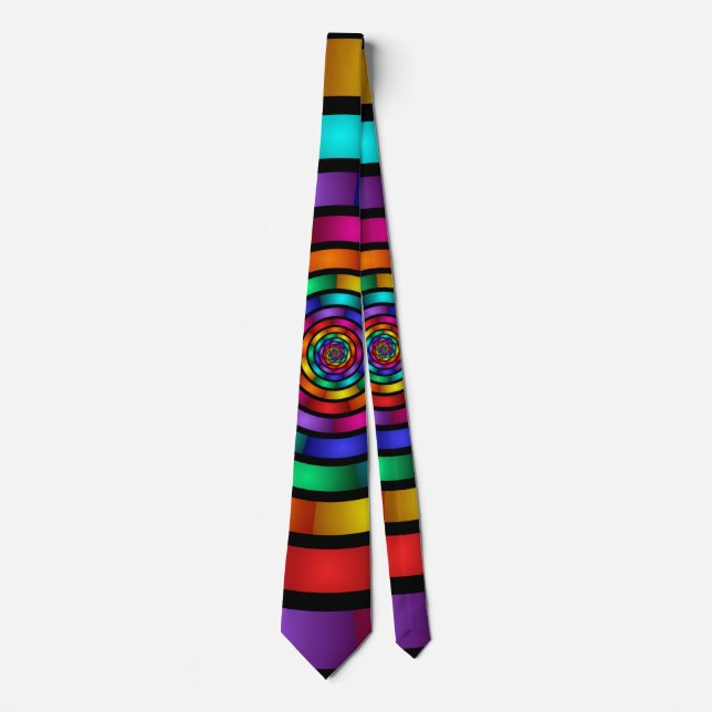 Round and Psychedelic Colorful Modern Fractal Art Tie (Front)