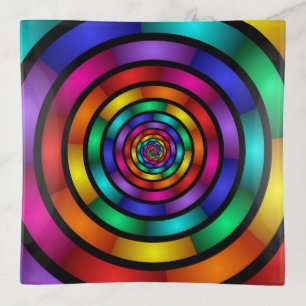 Round and Psychedelic Colorful Modern Fractal Art Trinket Tray