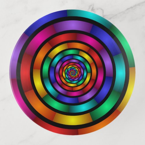Round and Psychedelic Colorful Modern Fractal Art Trinket Tray
