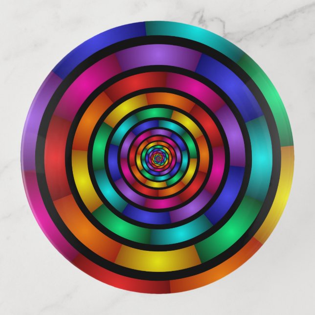 Round and Psychedelic Colorful Modern Fractal Art Trinket Tray (Front)