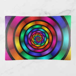 Round and Psychedelic Colorful Modern Fractal Art Trinket Tray