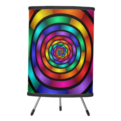 Round and Psychedelic Colorful Modern Fractal Art Tripod Lamp