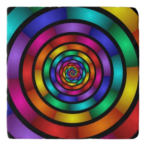 Round and Psychedelic Colorful Modern Fractal Art Trivet