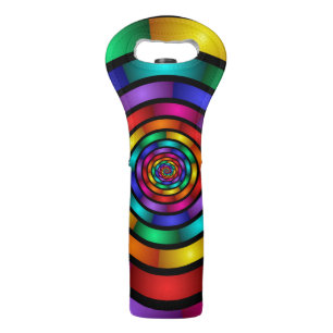 Round and Psychedelic Colorful Modern Fractal Art Wine Bag