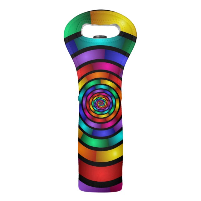 Round and Psychedelic Colorful Modern Fractal Art Wine Bag (Front)