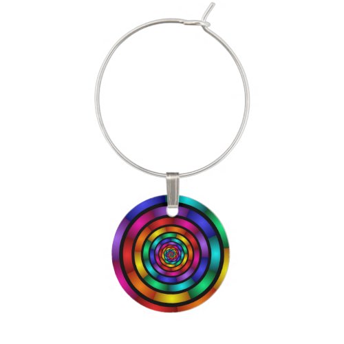 Round and Psychedelic Colorful Modern Fractal Art Wine Charm