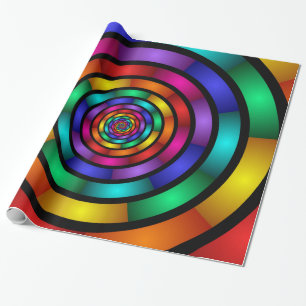 Round and Psychedelic Colorful Modern Fractal Art Wrapping Paper