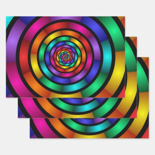 Round and Psychedelic Colorful Modern Fractal Art Wrapping Paper Sheets