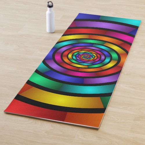 Round and Psychedelic Colorful Modern Fractal Art Yoga Mat