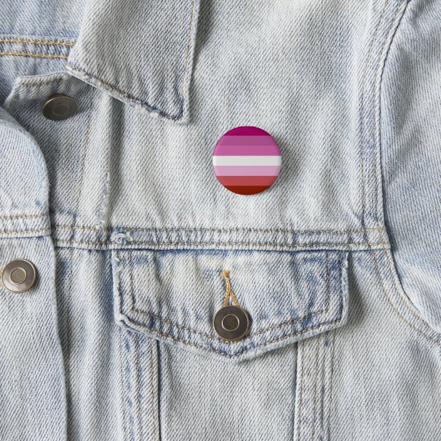 Round and Square Badges - Lesbian Pride Flag Button (In Situ)