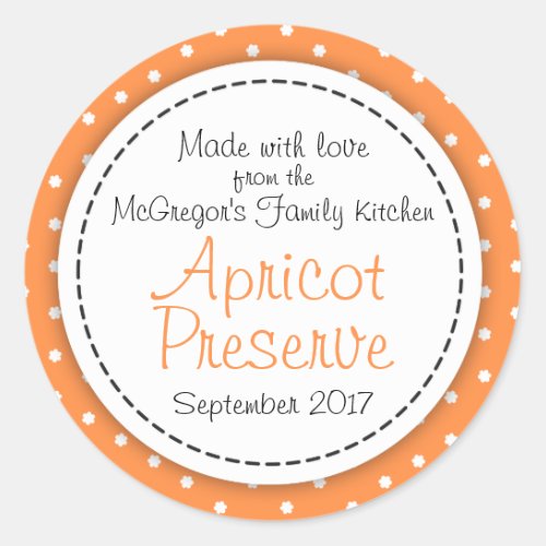 Round apricot preserve jam orange food label