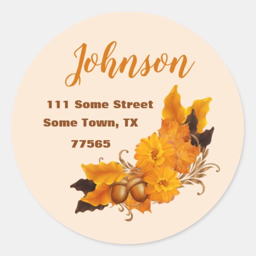 Round Autumn Thanksgiving Address Label Sticker