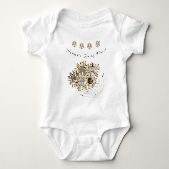 Round Baby Photo Momma's Spring Flower Daisies  Baby Bodysuit (Front)