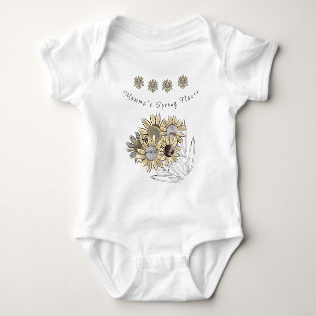 Round Baby Photo Momma's Spring Flower Daisies  Bodysuit (Front)