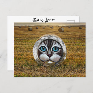 Round Bale Art Ranchers Farmers Hay Field Graffiti Postcard