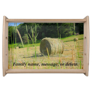 Round Bales in Summer Farmers Hay Field Scene Serving Tray