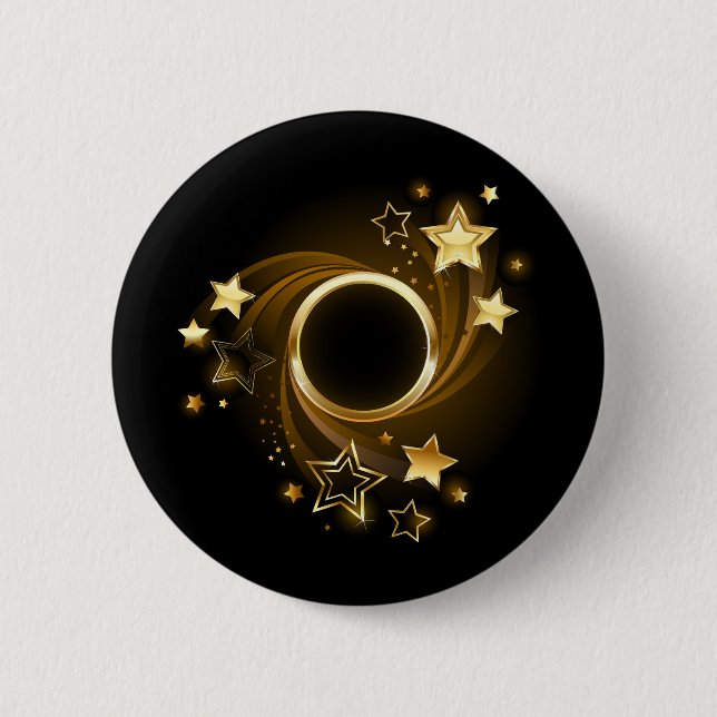 Round Banner with Gold Stars on Black Button (Front)