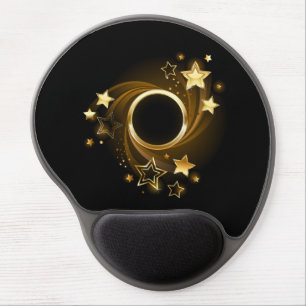 Round Banner with Gold Stars on Black Gel Mouse Pad