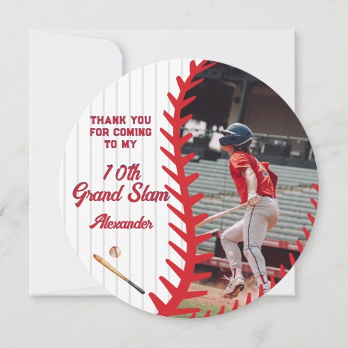 Round Baseball Game Themed Kid Teen Birthday Party Thank You Card