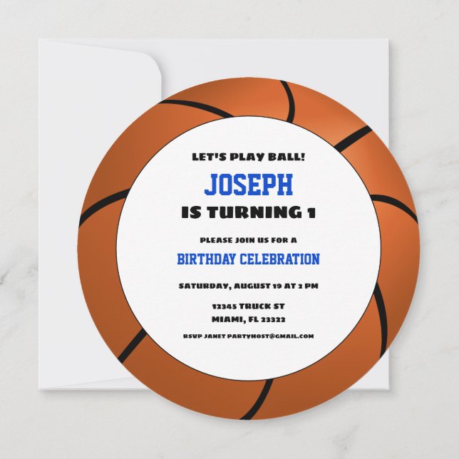 Round Basketball Ball Birthday Invitation (Back)
