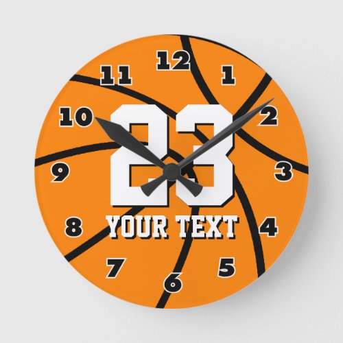 Round basketball clock with custom number and text