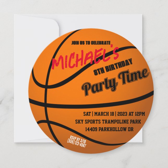 Round Basketball Party Invite (Front)