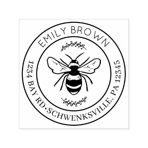 Round Bee and Floral Return Address Self_inking Stamp