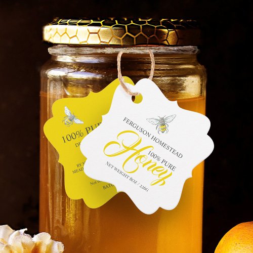 Round bee art honey yellow jar swing label