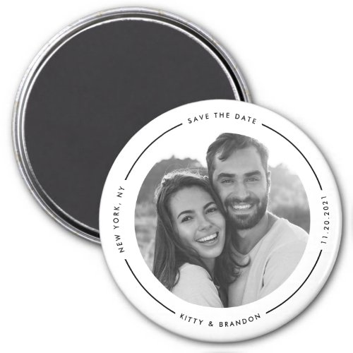 Round Black and White Save The Date With Photo Magnet