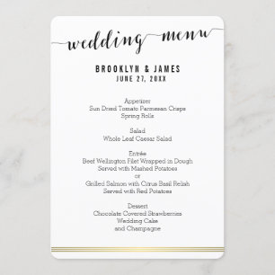 Round Black And White Wedding Menu Card Gold Lines