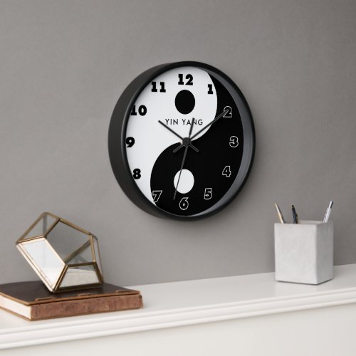 Round black and white Yin Yang symbol wall clock