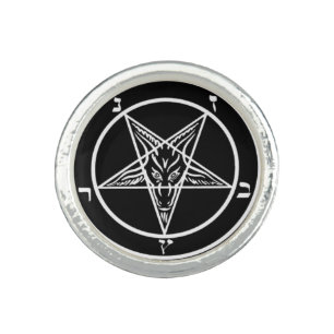 Round Black Baphomet Ring