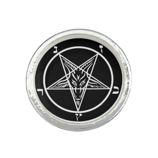 Round Black Baphomet Ring (Front)