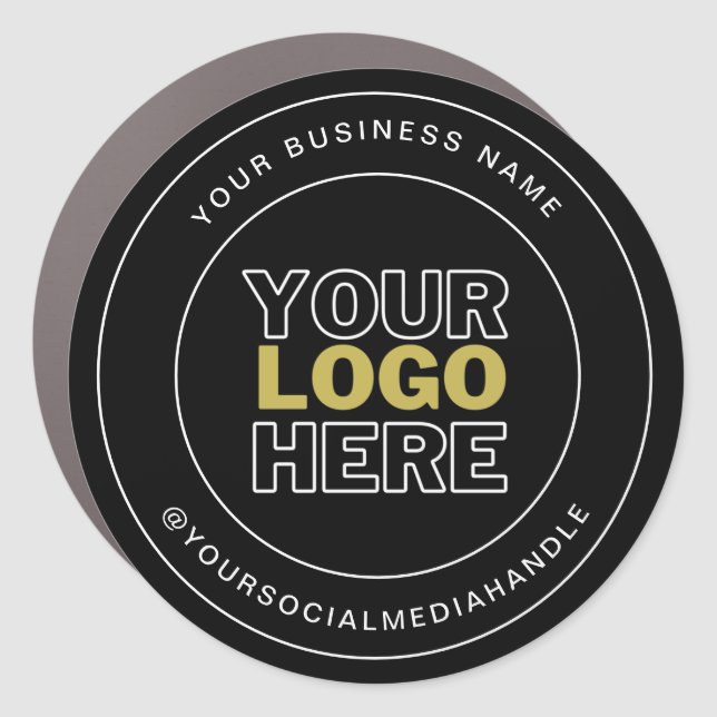Round Black Custom Business Logo Branded Car Magnet (Front)