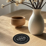 Round Black Custom Business Logo Branded Round Paper Coaster<br><div class="desc">A professional custom branded coaster for your business features your logo design image printed on a round paper coaster. Simply add your logo in place of the white placeholder image. Other wording such as a slogan or website could also be added via customize. The black background can be customized as...</div>