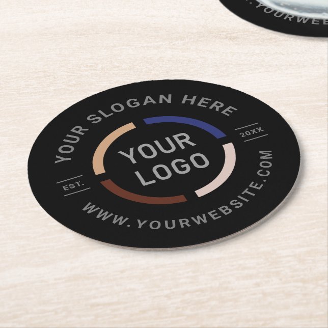 Round black Custom Logo Branded Promotional Round Paper Coaster (Angled)