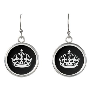Round Black Dangle Earrings With Crown Logo by keepcalmmaker at Zazzle
